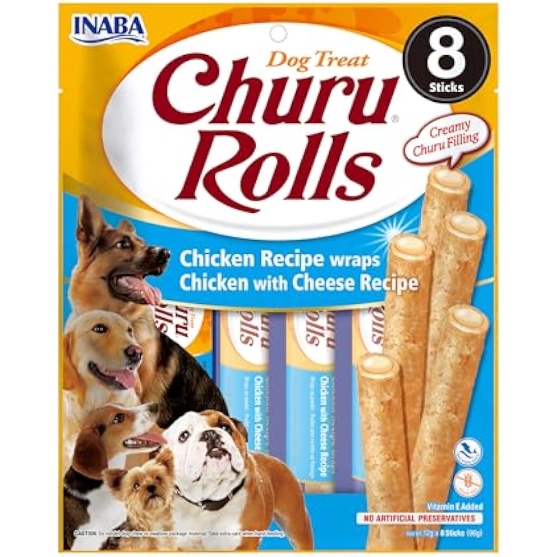 Inaba Churu Rolls Chicken Dog Treats | Grain-Free Training Snack (8 Pack)