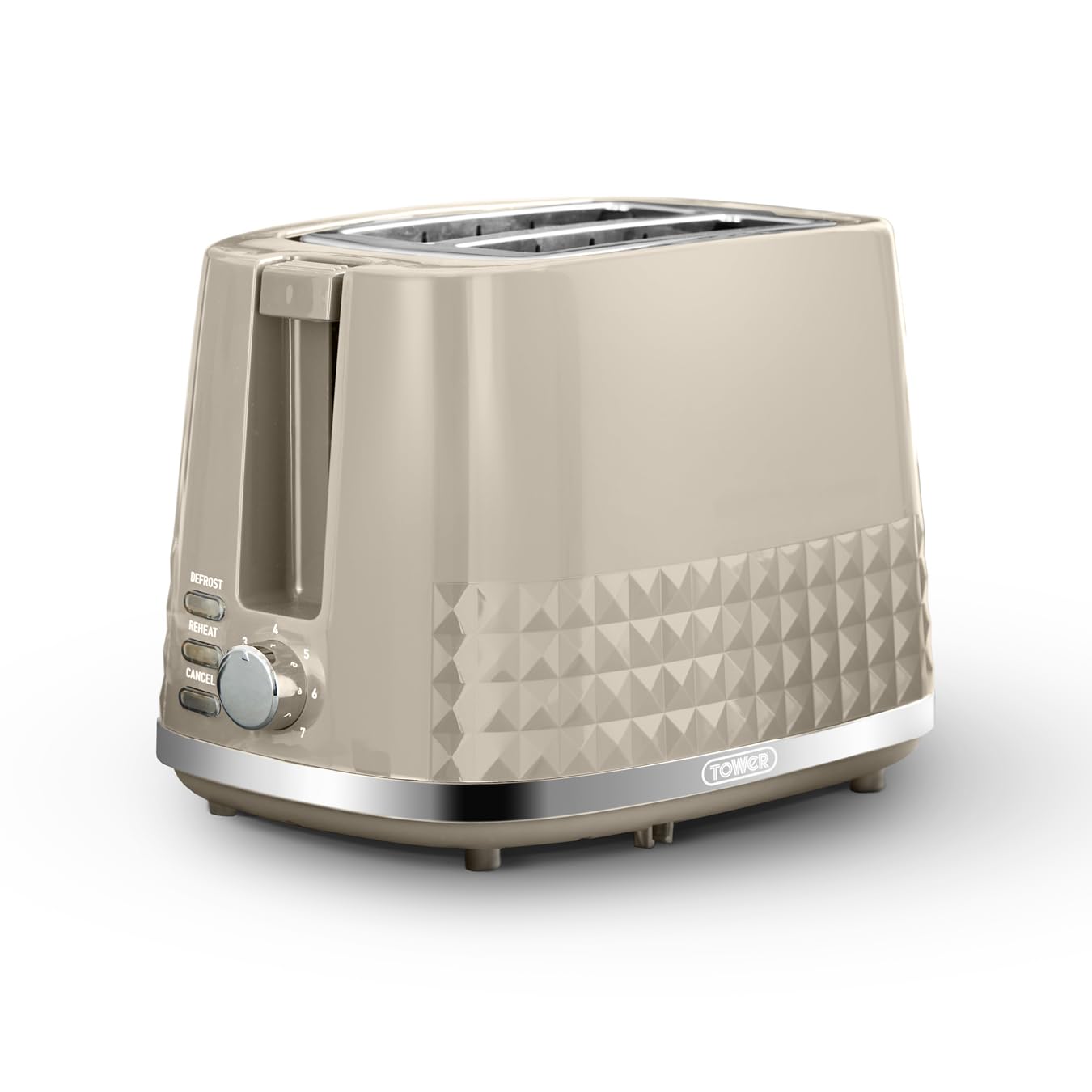 Tower Solitaire 2 Slice Toaster - 850W Browning Control - Latte & Chrome