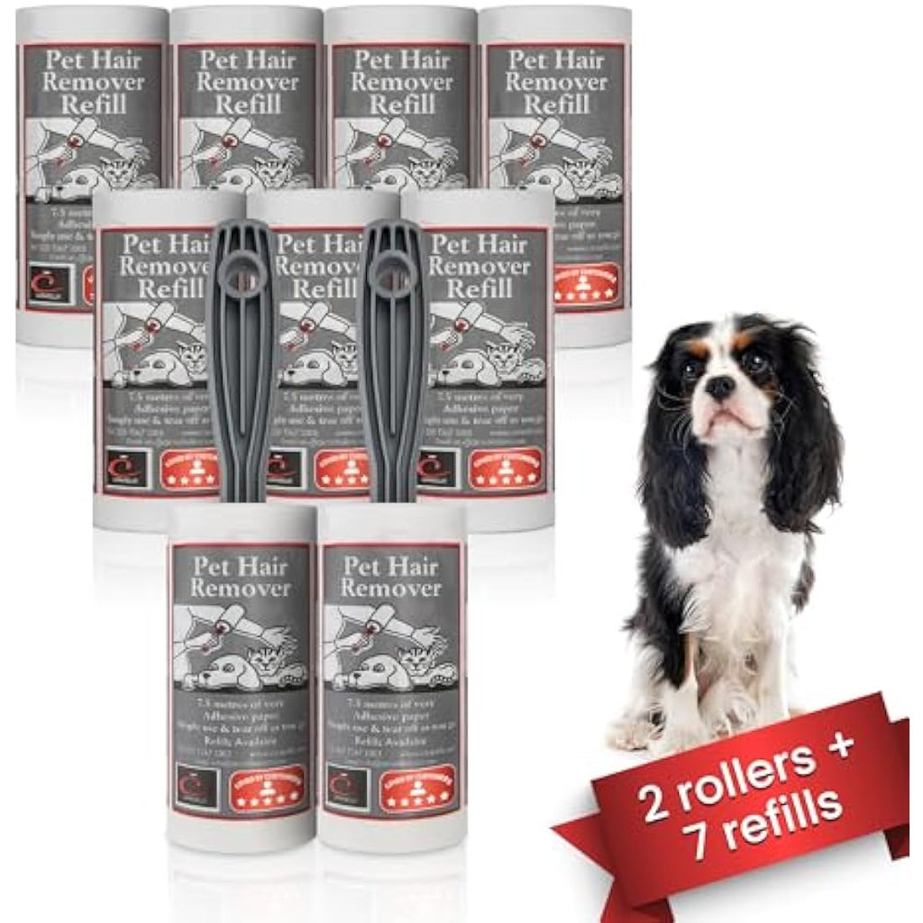 Caraselle Pet Hair & Lint Roller Set - 2 Rollers + 7 Refills, 7.5m Adhesive