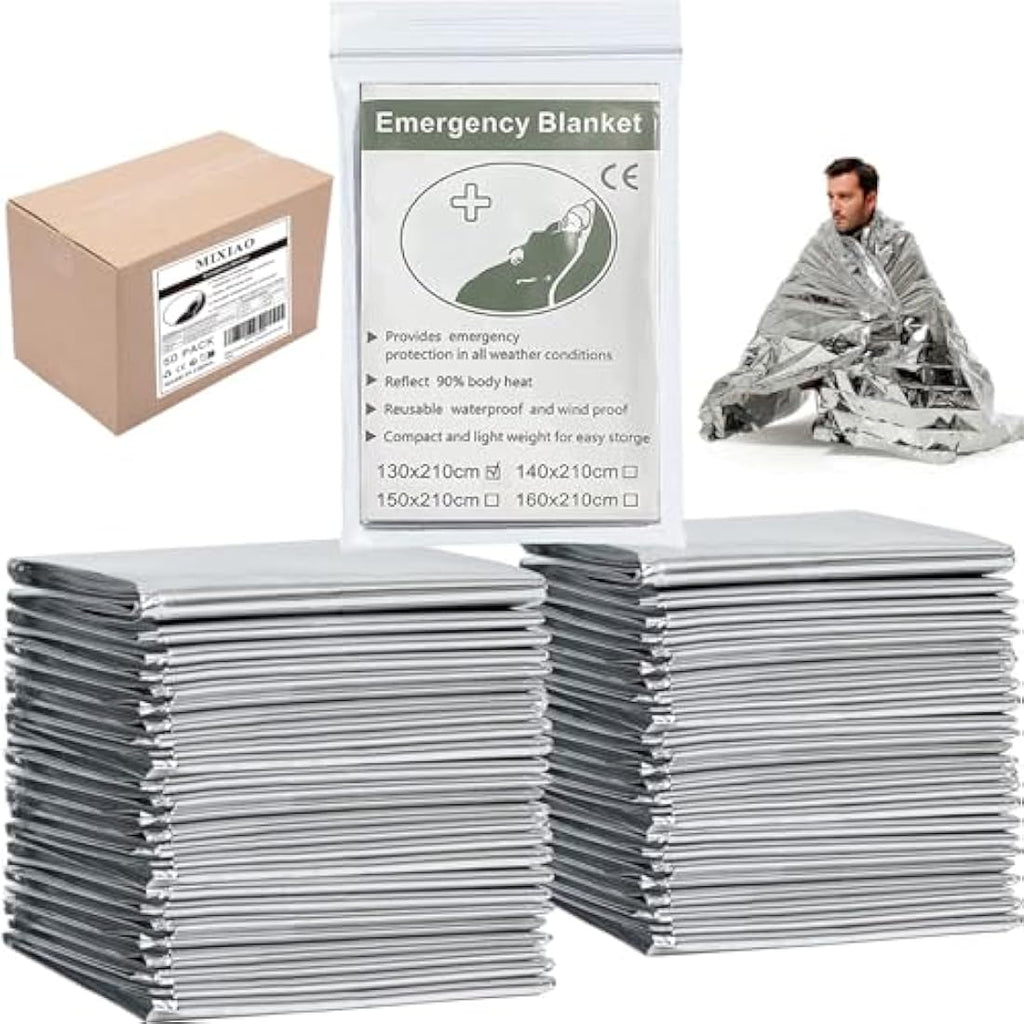 MIXIAO Emergency Mylar Thermal Blankets - 50 Pack Survival Gear
