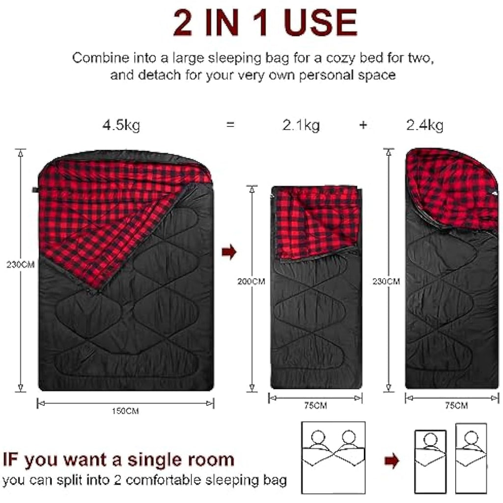 Mcota Double Sleeping Bag | Cotton Flannel Queen Size for Winter Camping