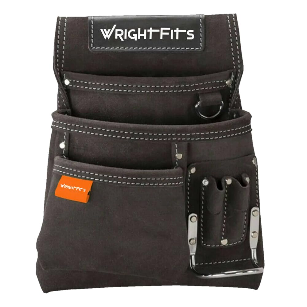 WrightFits Leather Tool Belt Pouch | Multi-Pocket Hammer & Nail Holder