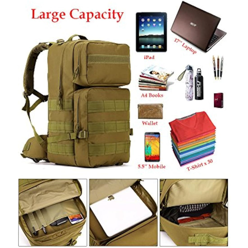 YuanWen 55L Tactical Backpack | Water Resistant MOLLE Hiking Rucksack