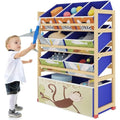 Dripex Kids Toy Storage Unit – 4 Tier Wooden Organiser with 8 Fabric Bins