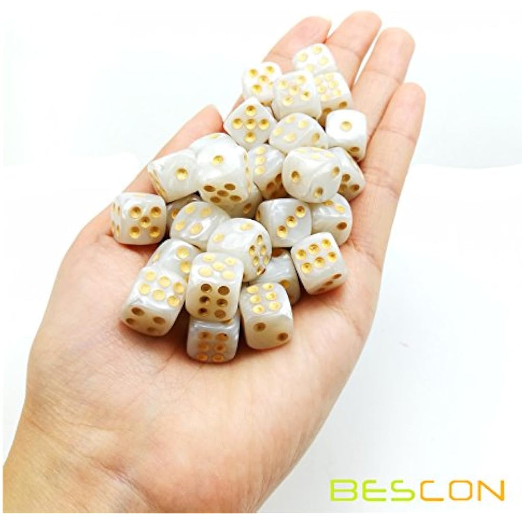 Bescon Marble White 12mm 6-Sided Dice Set | 36 Count Block of D6