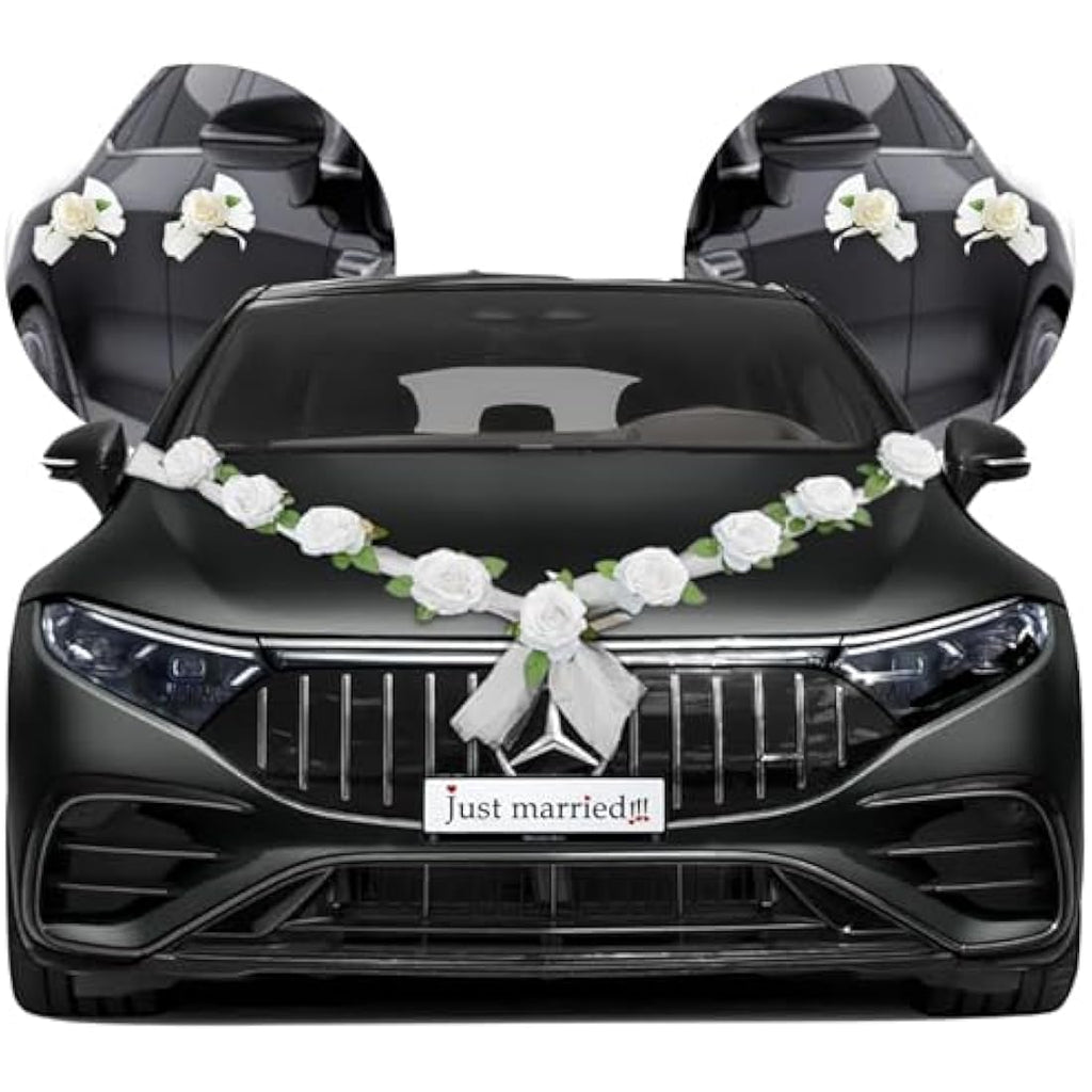 Nueva Vida Wedding Car Decoration – Silk Flower Garland with Door Ribbons