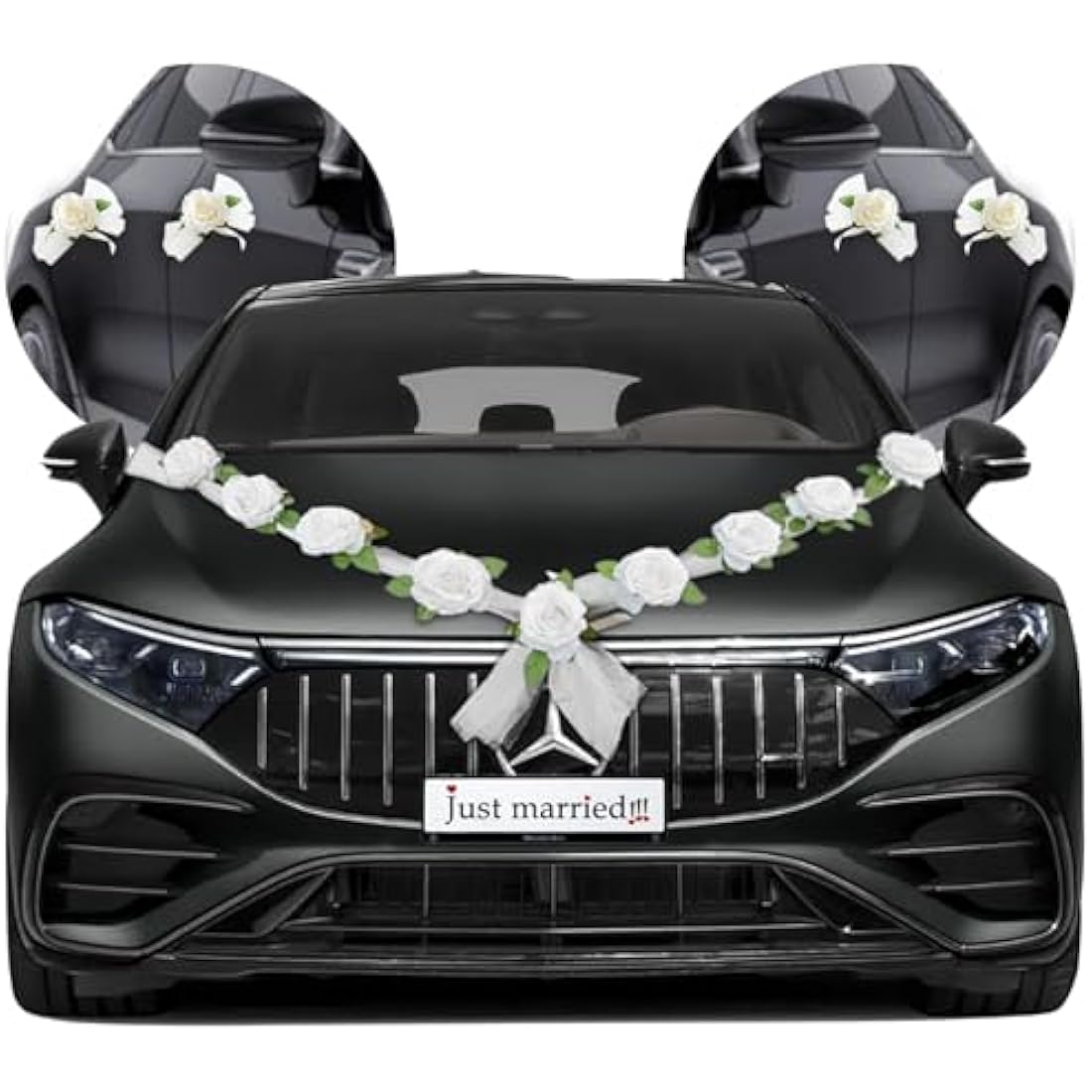 Nueva Vida Wedding Car Decoration – Silk Flower Garland with Door Ribbons