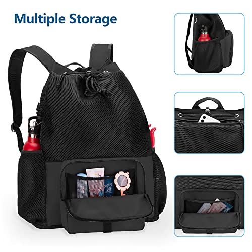 Fasrom Mesh Beach Backpack | Sandproof Bottom Gym & Swim Bag - Black