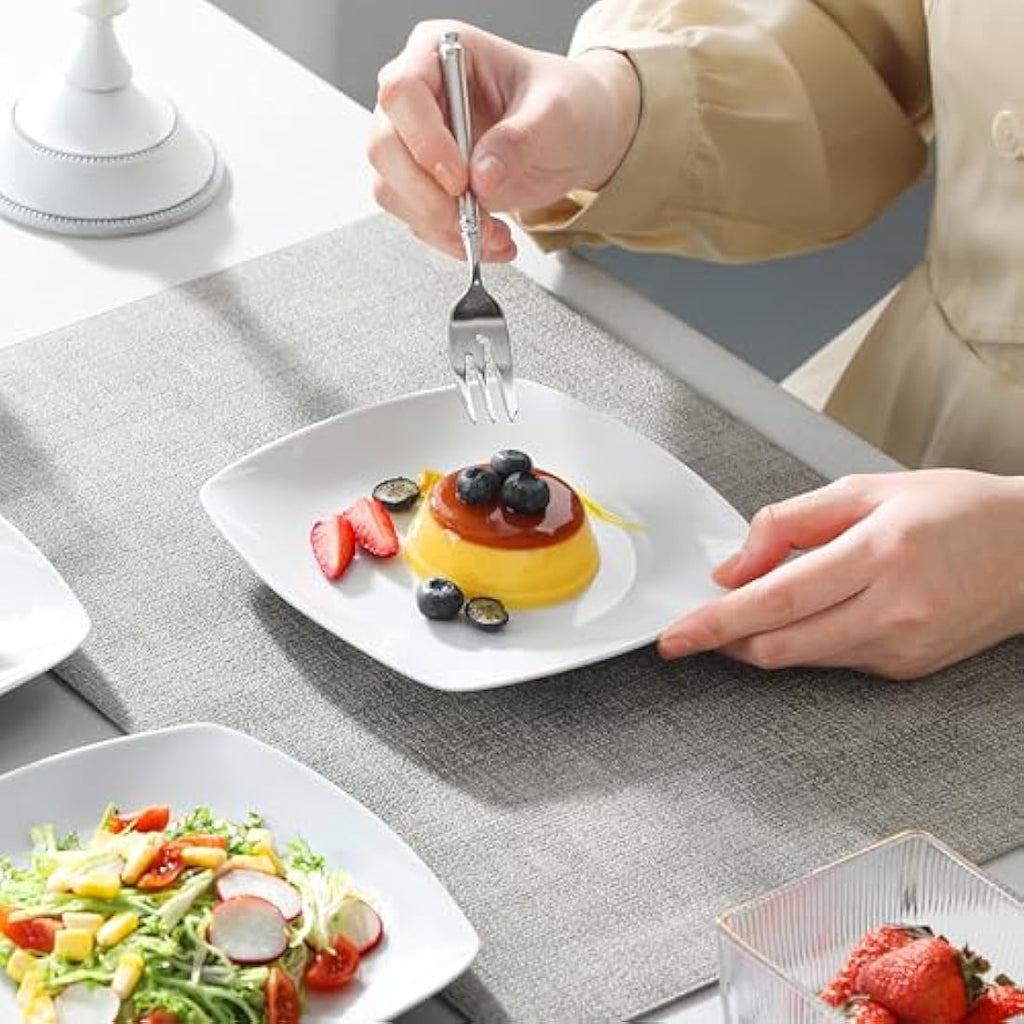 MALACASA 6.5" Square Dessert Plates - Ivory White Porcelain Set of 6