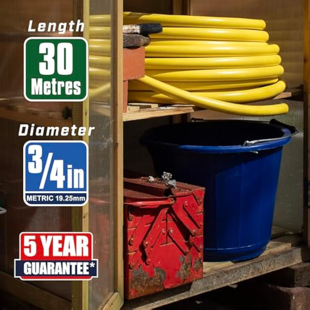Faithfull Heavy-Duty Reinforced PVC Builders Hose - 30m x 19mm Yellow