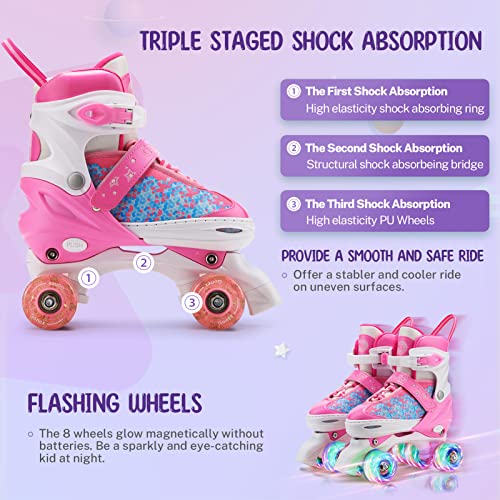Gonex Adjustable Roller Skates | Light Up Quad Skates for Kids & Beginners