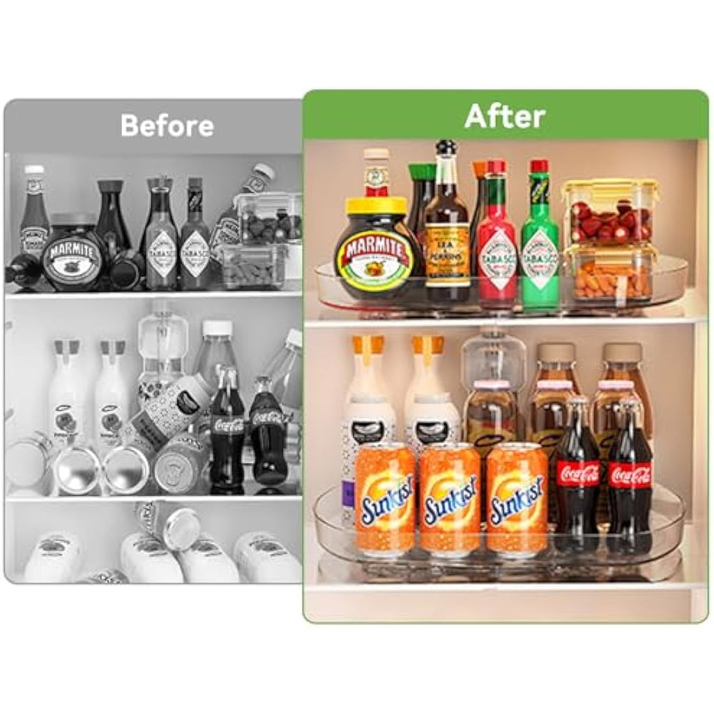 Voova 360° Rotating Lazy Susan Fridge Organizer – Clear PET Tray (2 Pack)