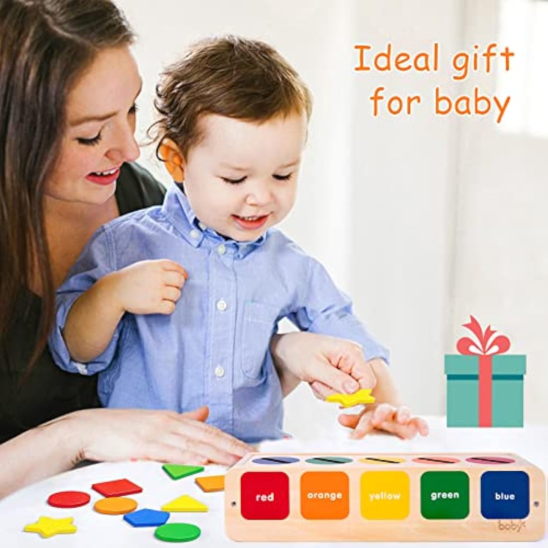 Wooden Montessori Shape Sorting Toy for Toddlers Age 2-3