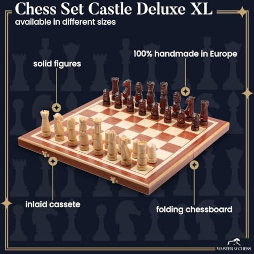Jolof Store Castle Deluxe XL Wooden Chess Set – Handmade 22 Inch Board