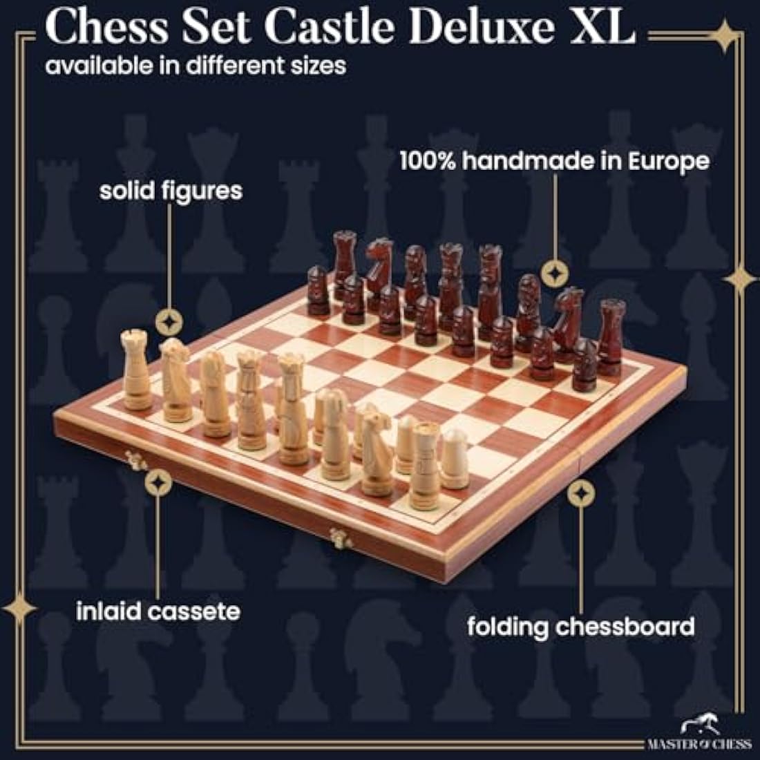 Jolof Store Castle Deluxe XL Wooden Chess Set – Handmade 22 Inch Board