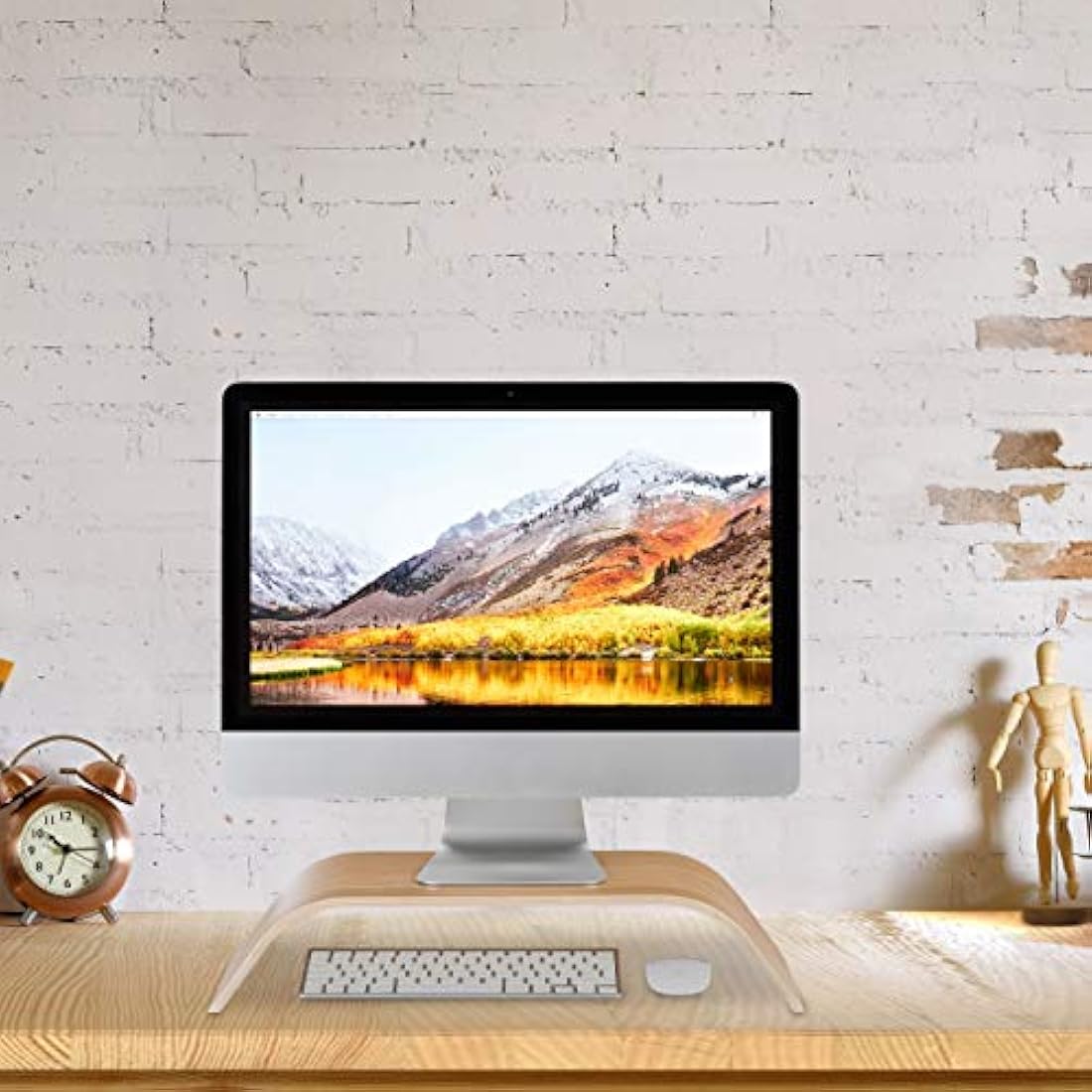 Relaxdays Bamboo Monitor Stand – Ergonomic Curved Desk Display Riser