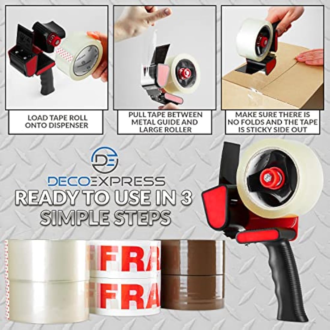 Deco Express Packing Tape Dispenser Gun with 6 Heavy Duty Rolls