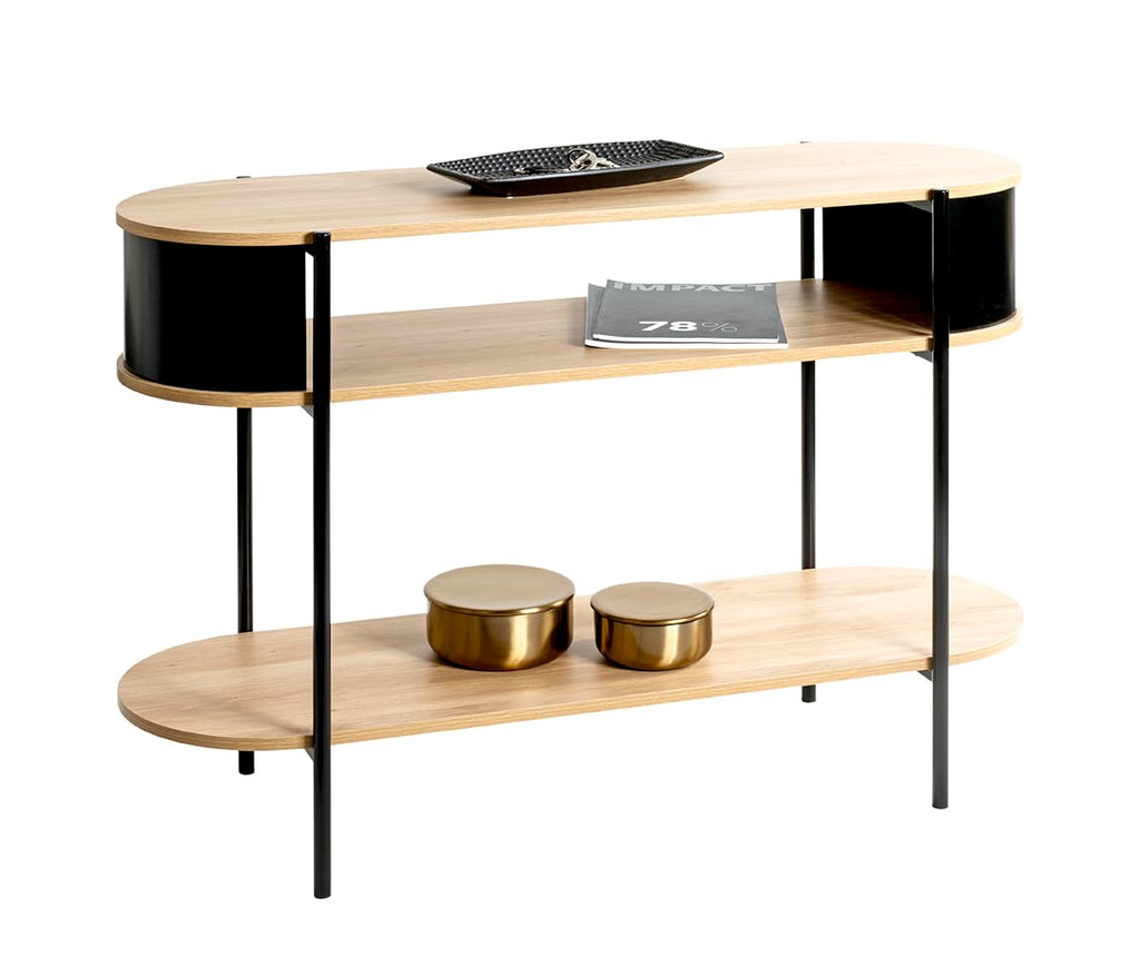 HAKU console, oak, black, metal, chipboard. Dimensions: W 110 x H 76 x D 39 cm. Style: Modern - image 3