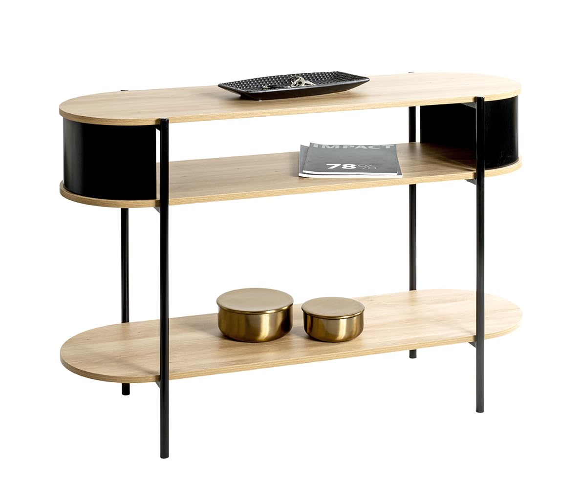 HAKU console, oak, black, metal, chipboard. Dimensions: W 110 x H 76 x D 39 cm. Style: Modern - image 3