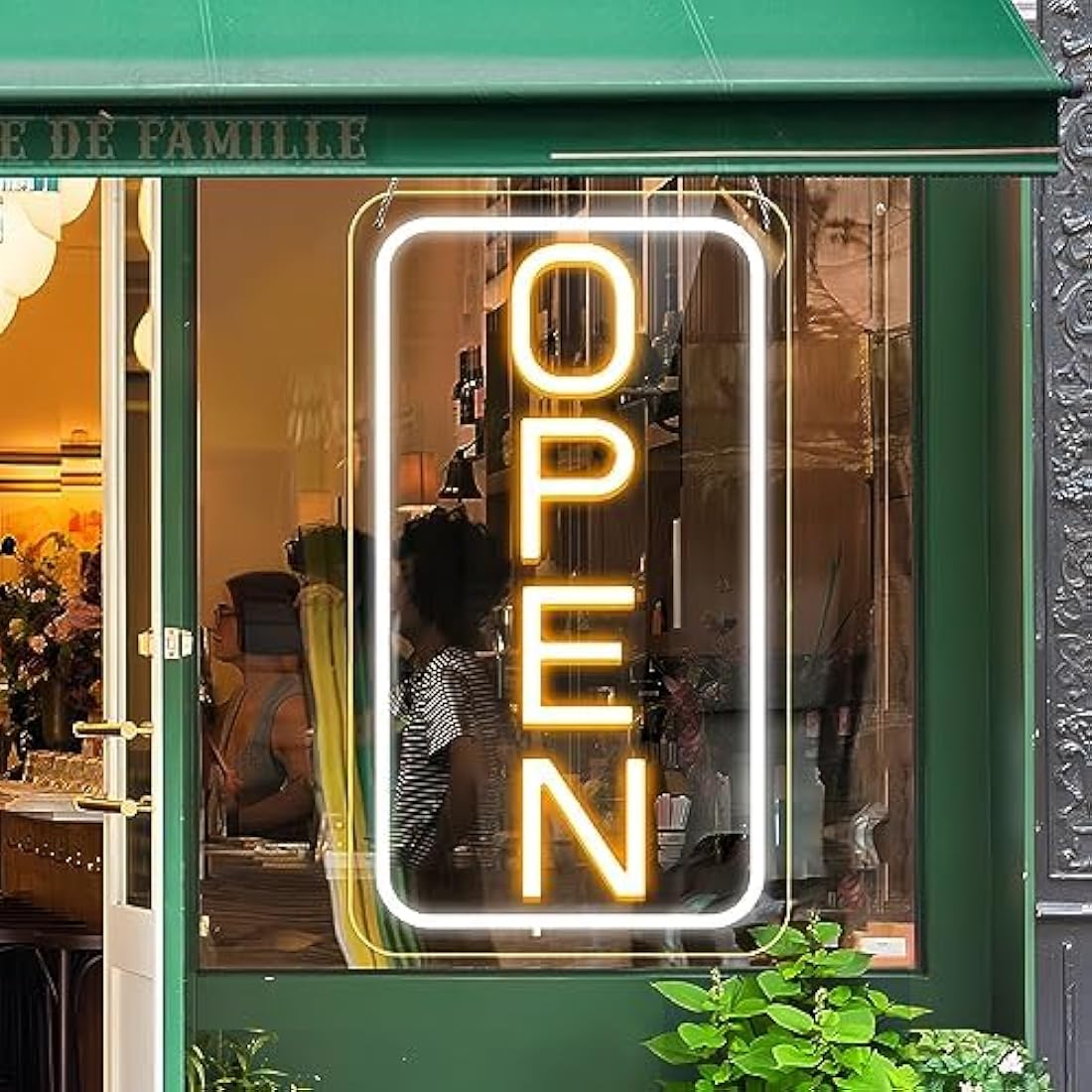 LightingWill LED Neon Open Sign | 23x12 Vertical Yellow & White Business Sign