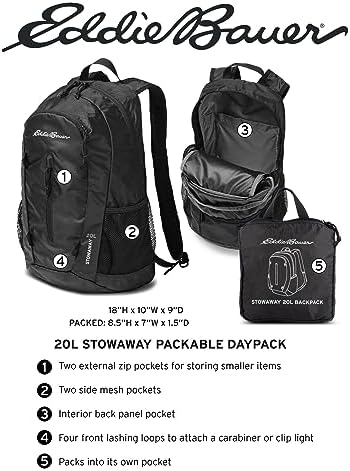 Eddie Bauer Packable Backpack – Lightweight Ripstop Polyester Daypack