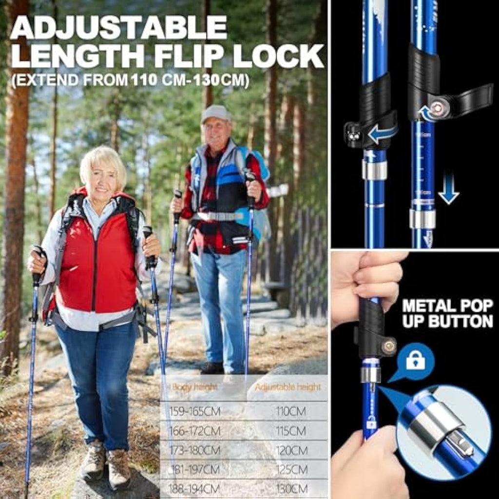 Covacure 7075 Aluminum Hiking Poles | Collapsible Lightweight Walking Sticks