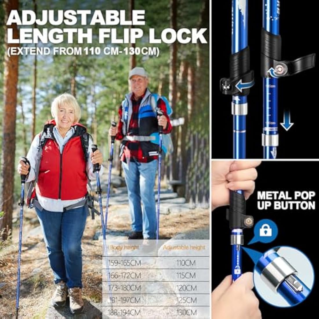 Covacure 7075 Aluminum Hiking Poles | Collapsible Lightweight Walking Sticks