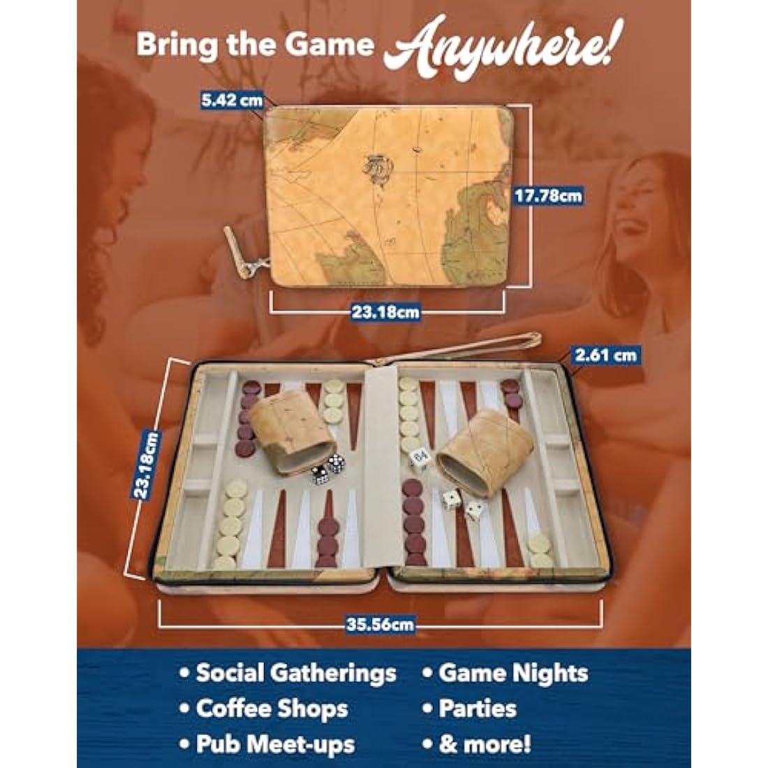 WE Games Magnetic Travel Backgammon Set | Tan Leatherette Case