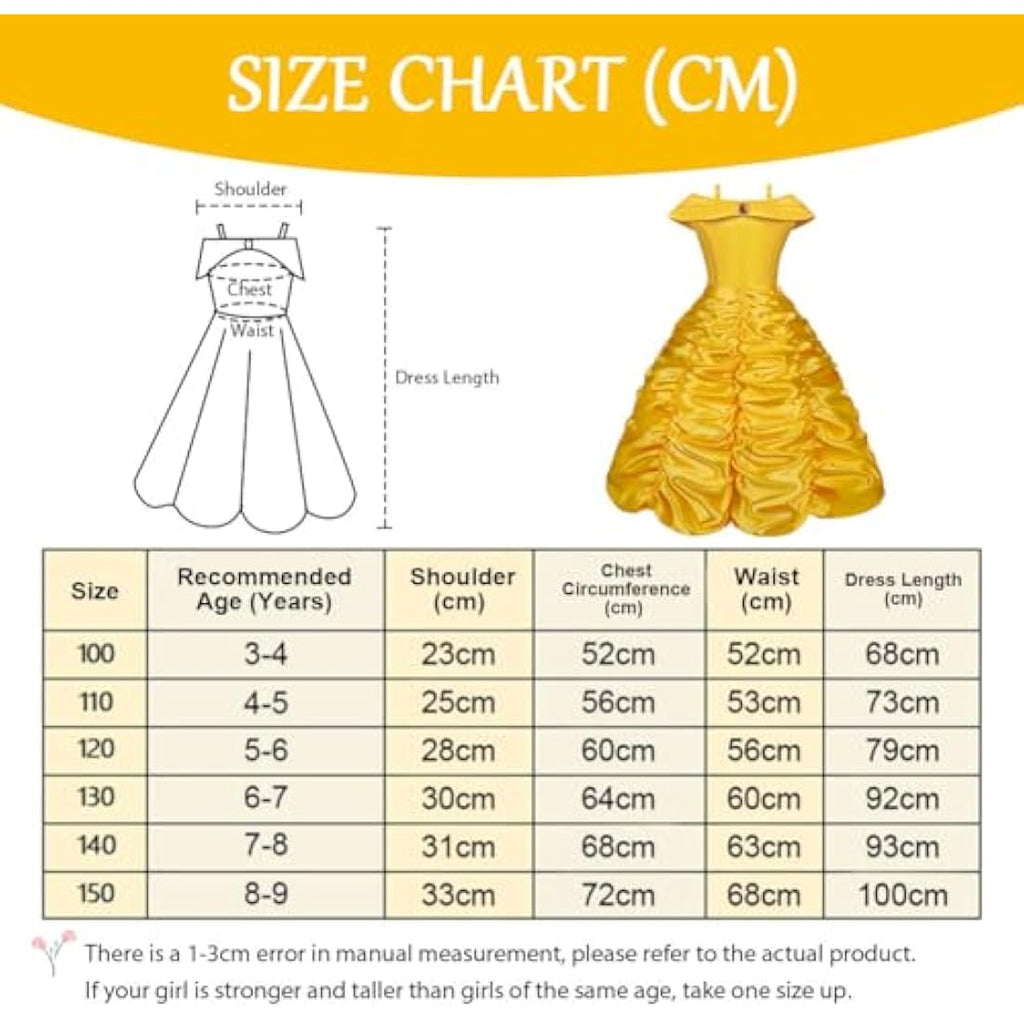 Jolof Store Princess Belle Costume – 9-Piece Yellow Party Dress Set