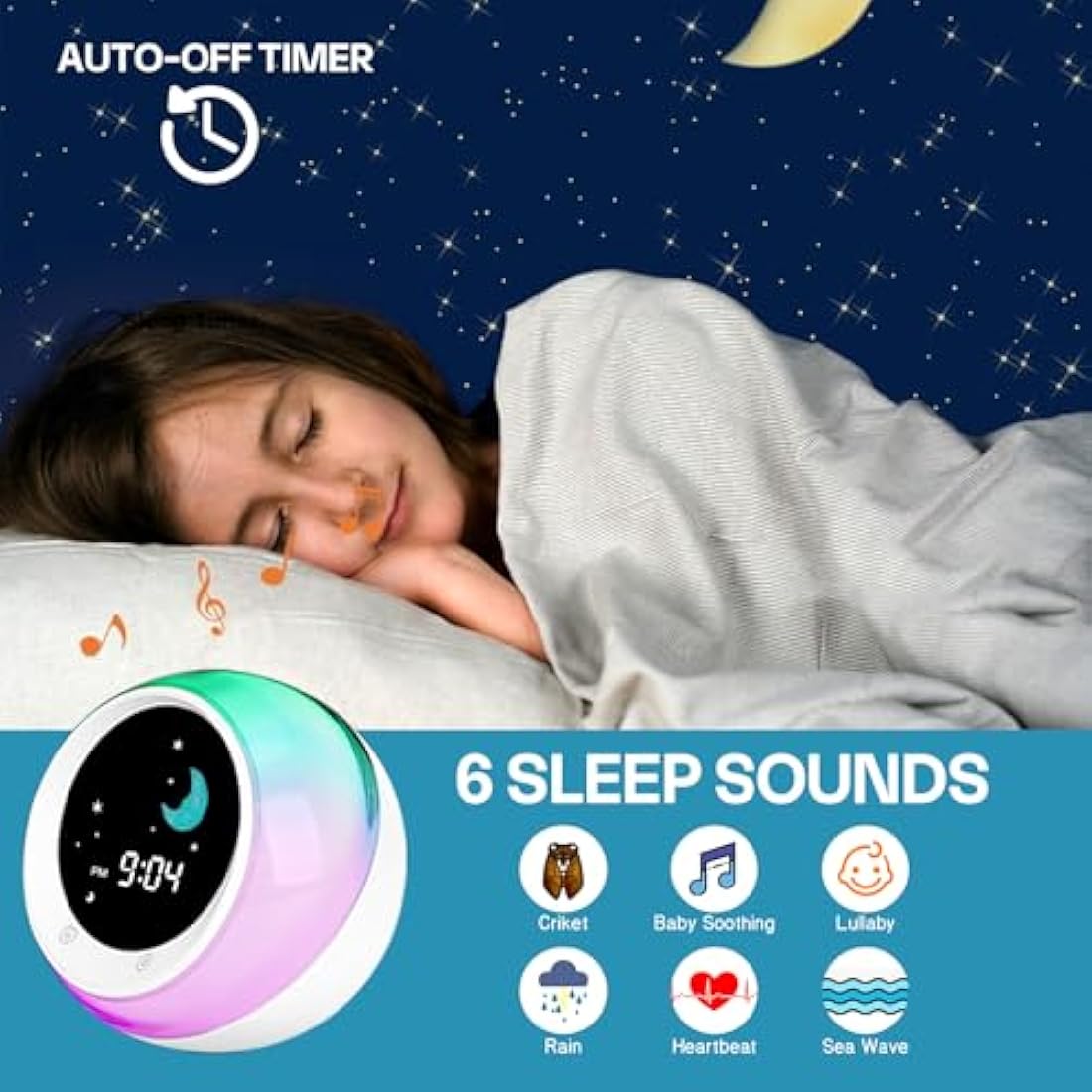 I·CODE Kids Alarm Clock | Sleep Trainer & Sound Machine Night Light