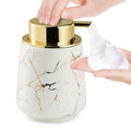Marble Ceramic Foaming Soap Dispenser with Gold Pump – White
