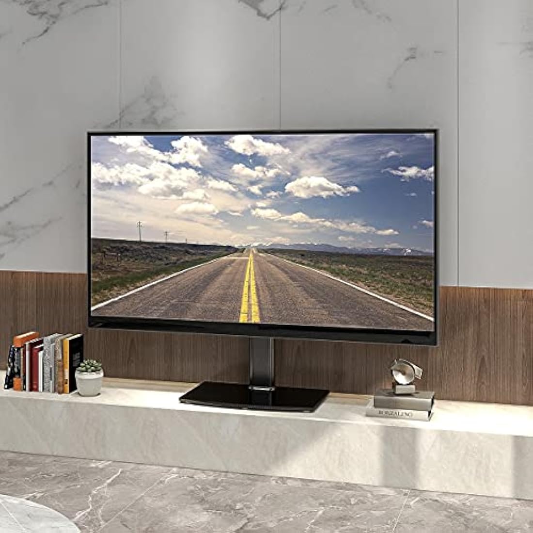 Universal TV Stand | Height Adjustable Tempered Glass Base