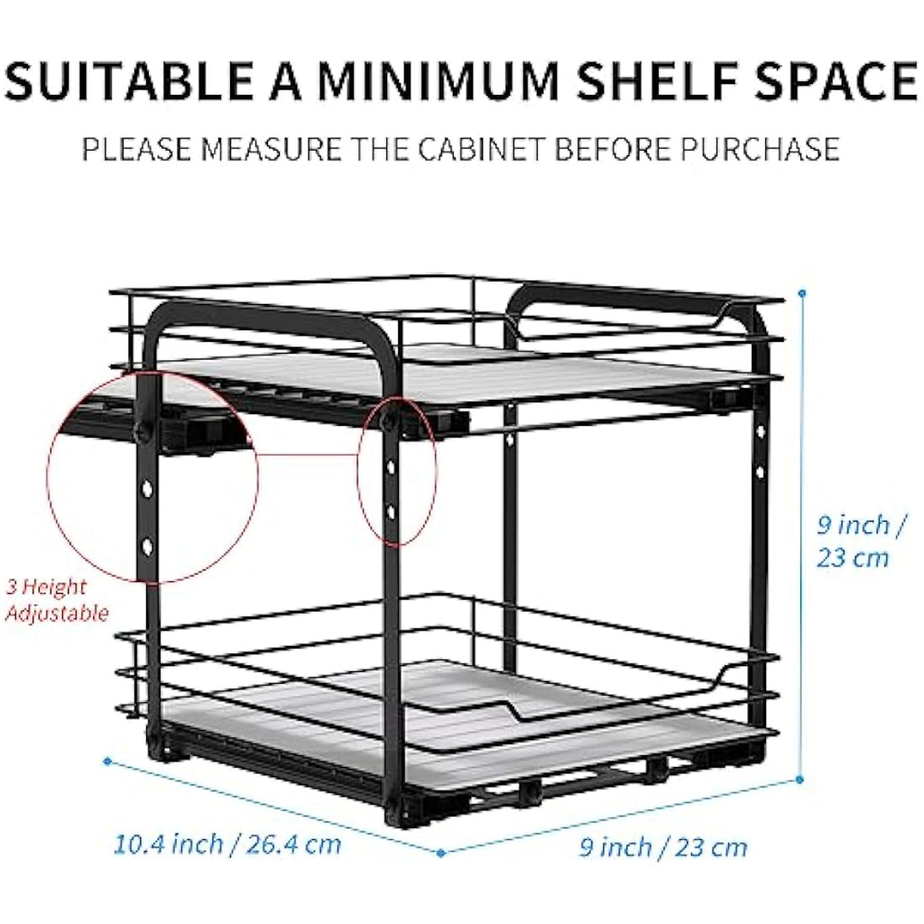 Pull Out Spice Rack – 2-Tier Adjustable Metal Cabinet Organizer