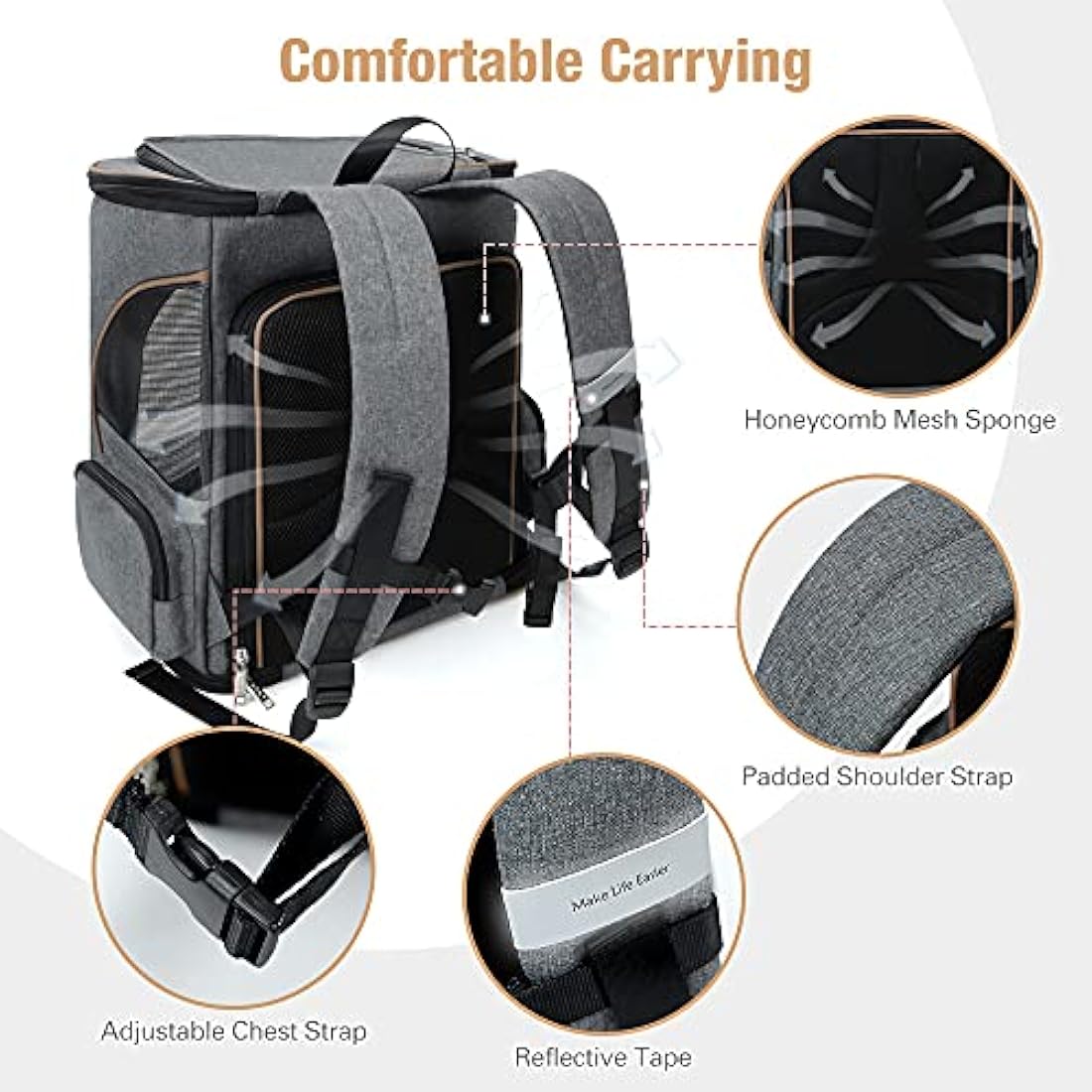 Lekesky Expandable Cat Carrier Backpack | Breathable Pet Rucksack - Grey