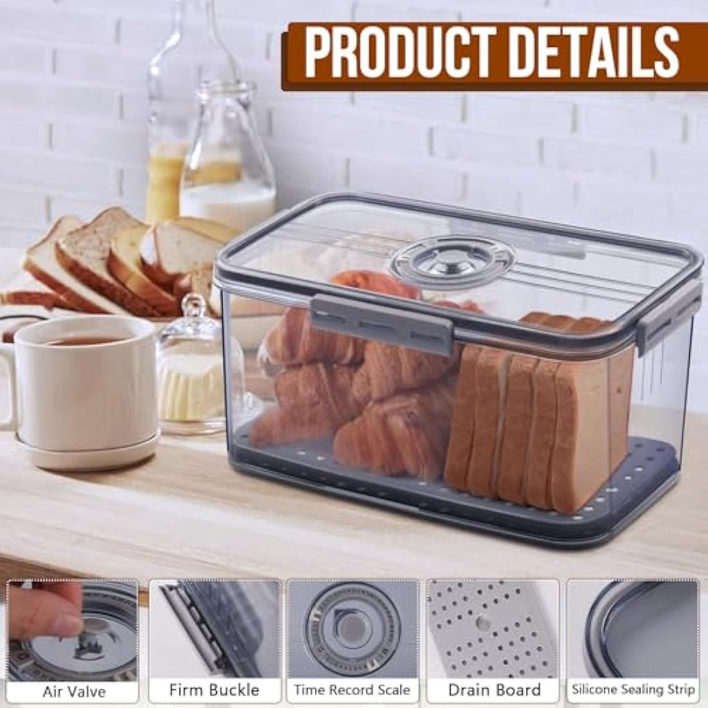 Gifhomfix Airtight Bread Bin with Time Dial – Large Plastic Storage Box