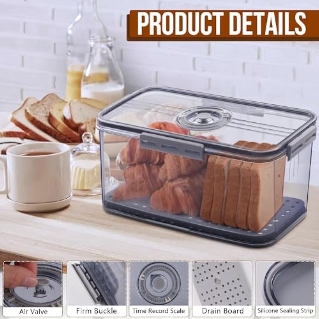 Gifhomfix Airtight Bread Bin with Time Dial – Large Plastic Storage Box