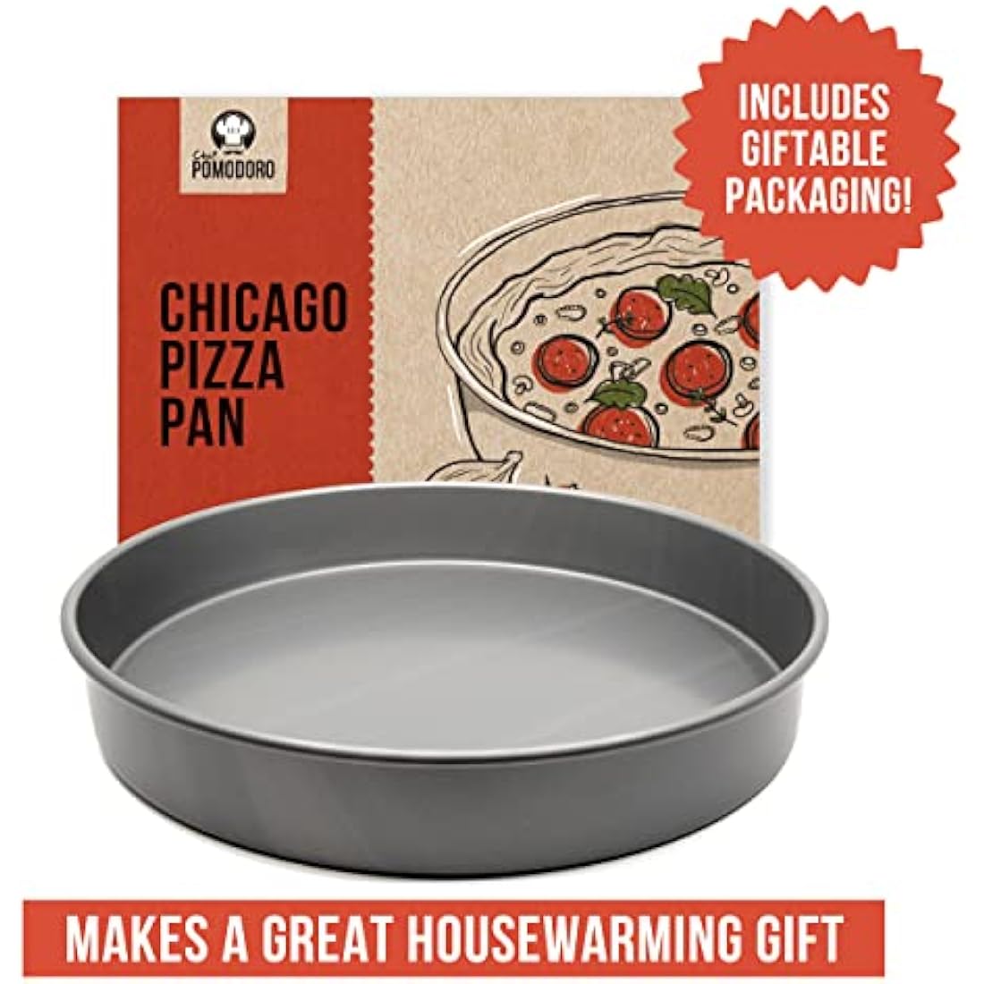 Chef Pomodoro 12-Inch Chicago Deep Dish Pizza Pan | Hard Anodized Aluminum