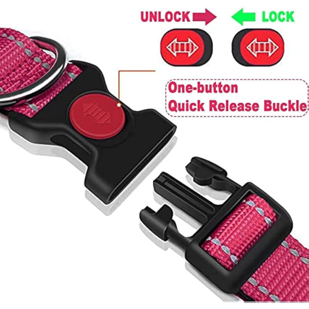 Jolof Store Reflective Padded Dog Collar – Durable Nylon, Hot Pink