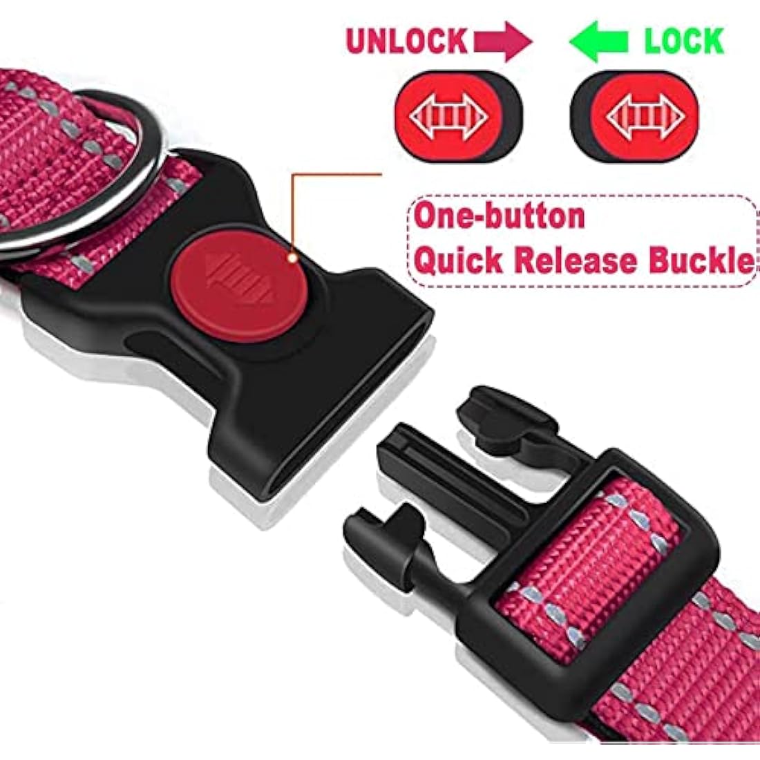 Jolof Store Reflective Padded Dog Collar – Durable Nylon, Hot Pink