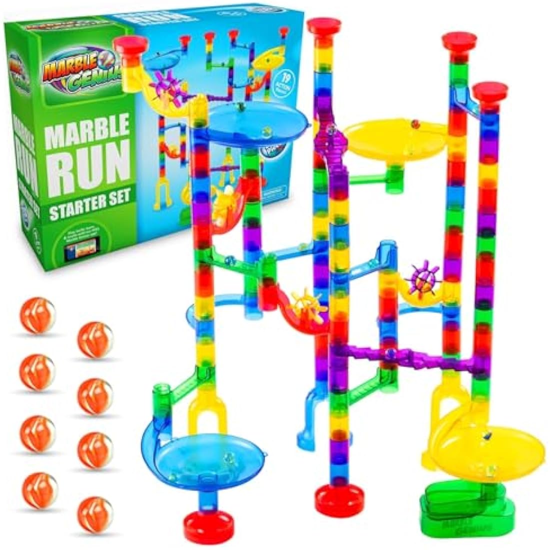 Marble Genius Marble Run Starter Set | 130 Piece STEM Maze Construction Kit
