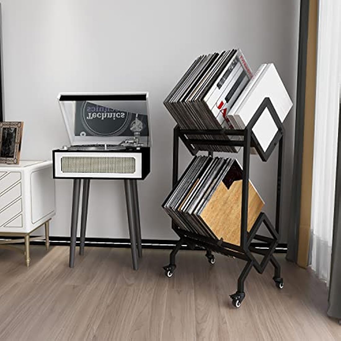Vinyl Record Storage Rack – Mobile Metal LP Display Stand
