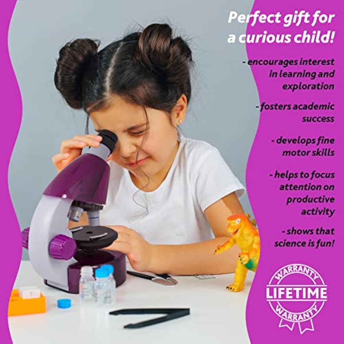 Levenhuk LabZZ M101 Amethyst Kids Microscope Science Kit – 640x STEM Toy