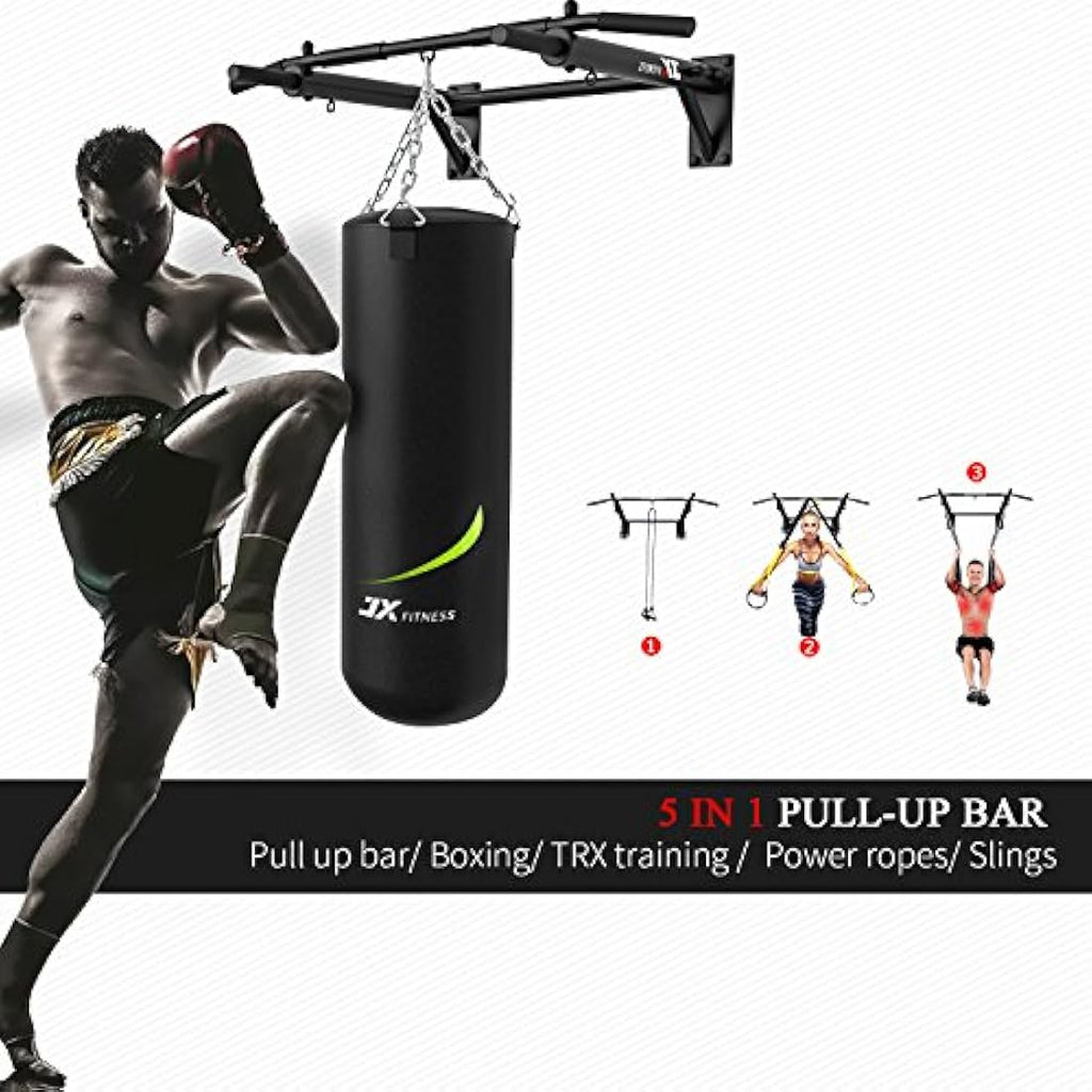 JX FITNESS Wall Mounted Pull Up Bar – Heavy Duty Steel Home Gym Bar