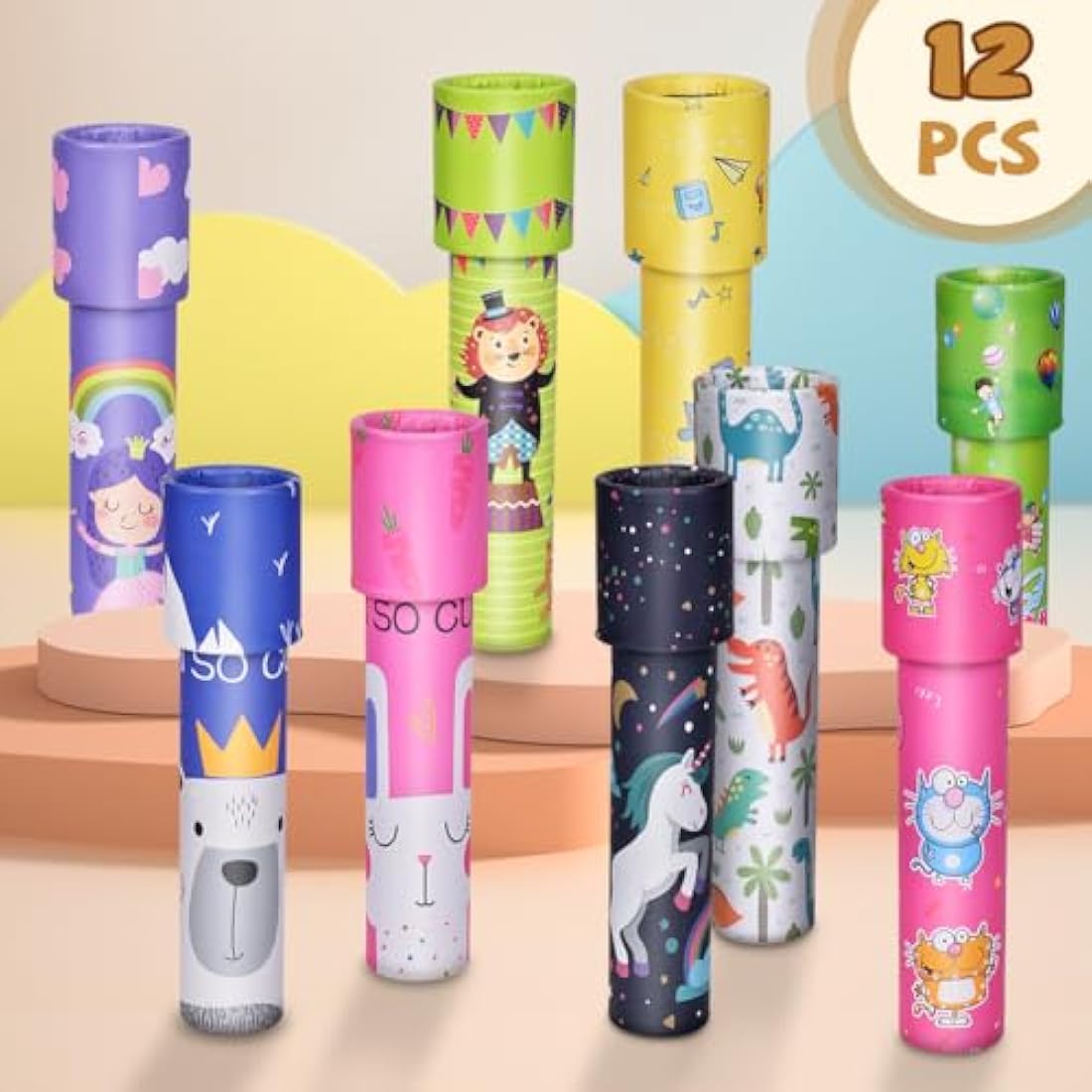 Jolof Store Retro Kaleidoscope Toys for Kids - 12 Pack Kraft Paper Set