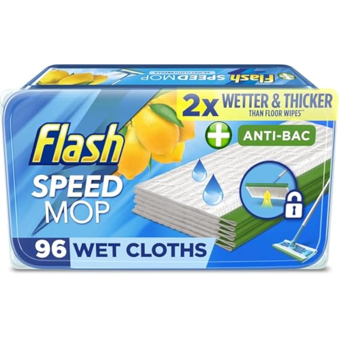 Flash Speedmop Antibacterial Lemon Wet Floor Wipes - 96 Refill Cloths