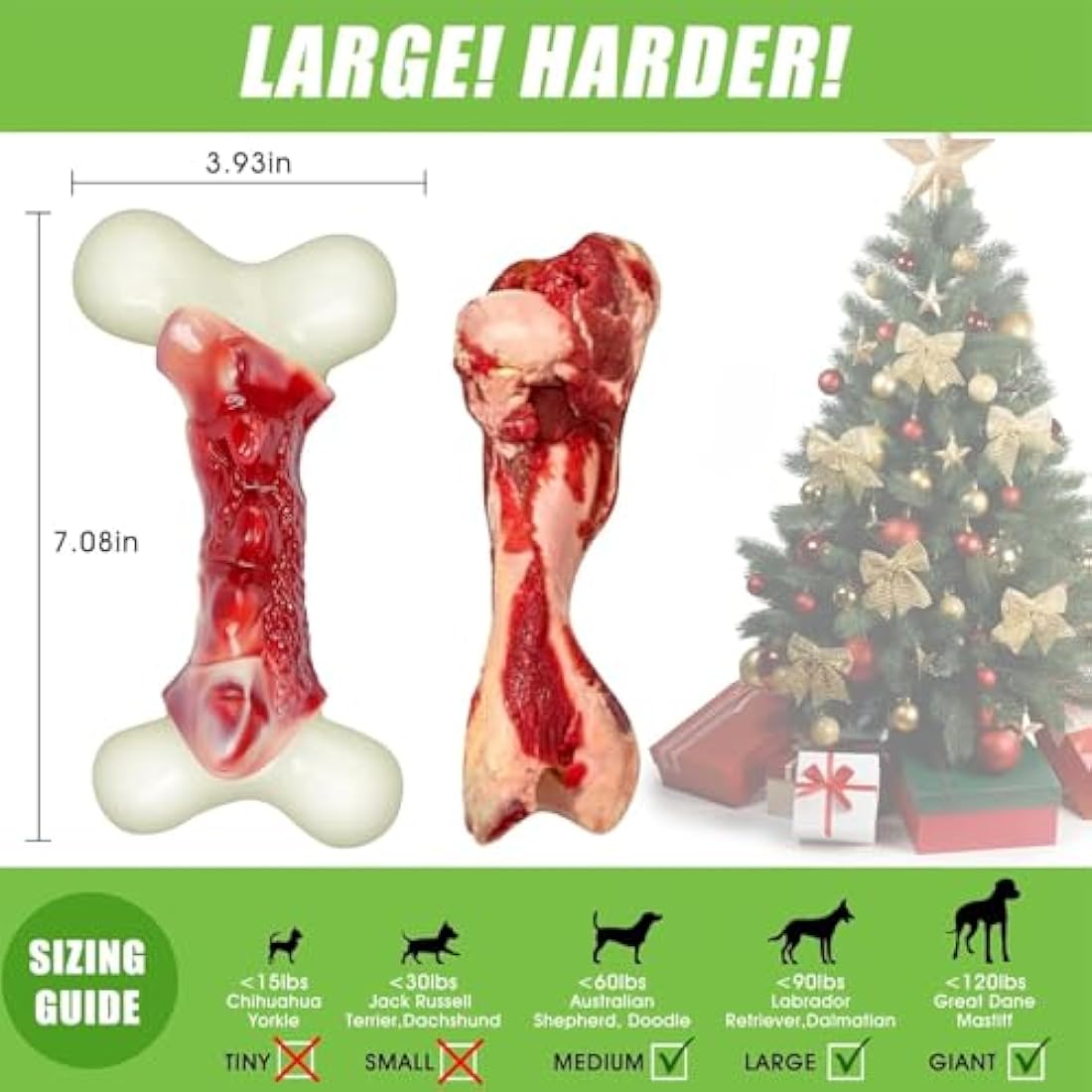Jolof Store Indestructible Dog Bone Toy for Aggressive Chewers | Bacon