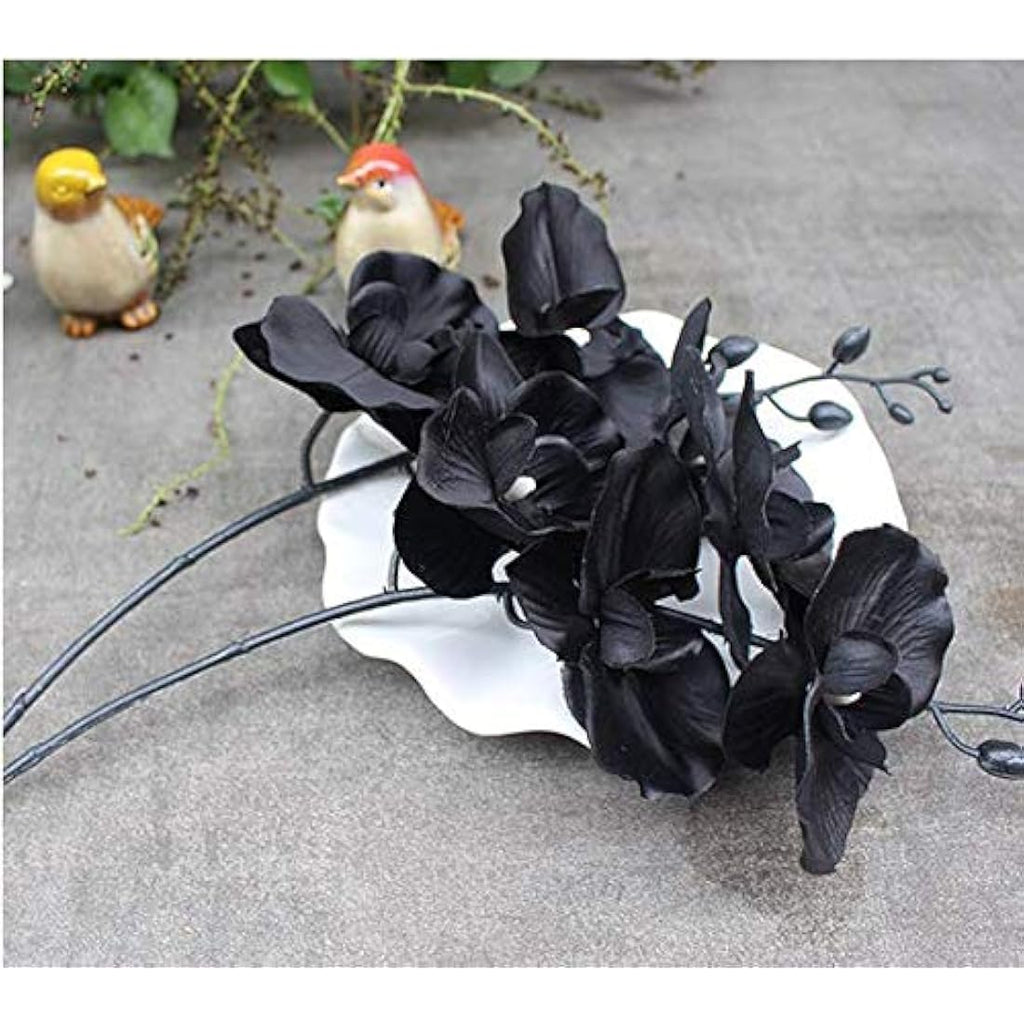 Artificial Black Orchid Stems - 18" Silk Faux Flowers, 3 Pack