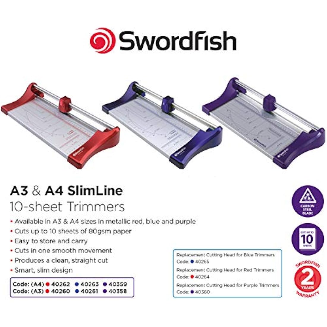 Swordfish Slimline A3 Rotary Paper Trimmer – 10 Sheet Precision Cutter
