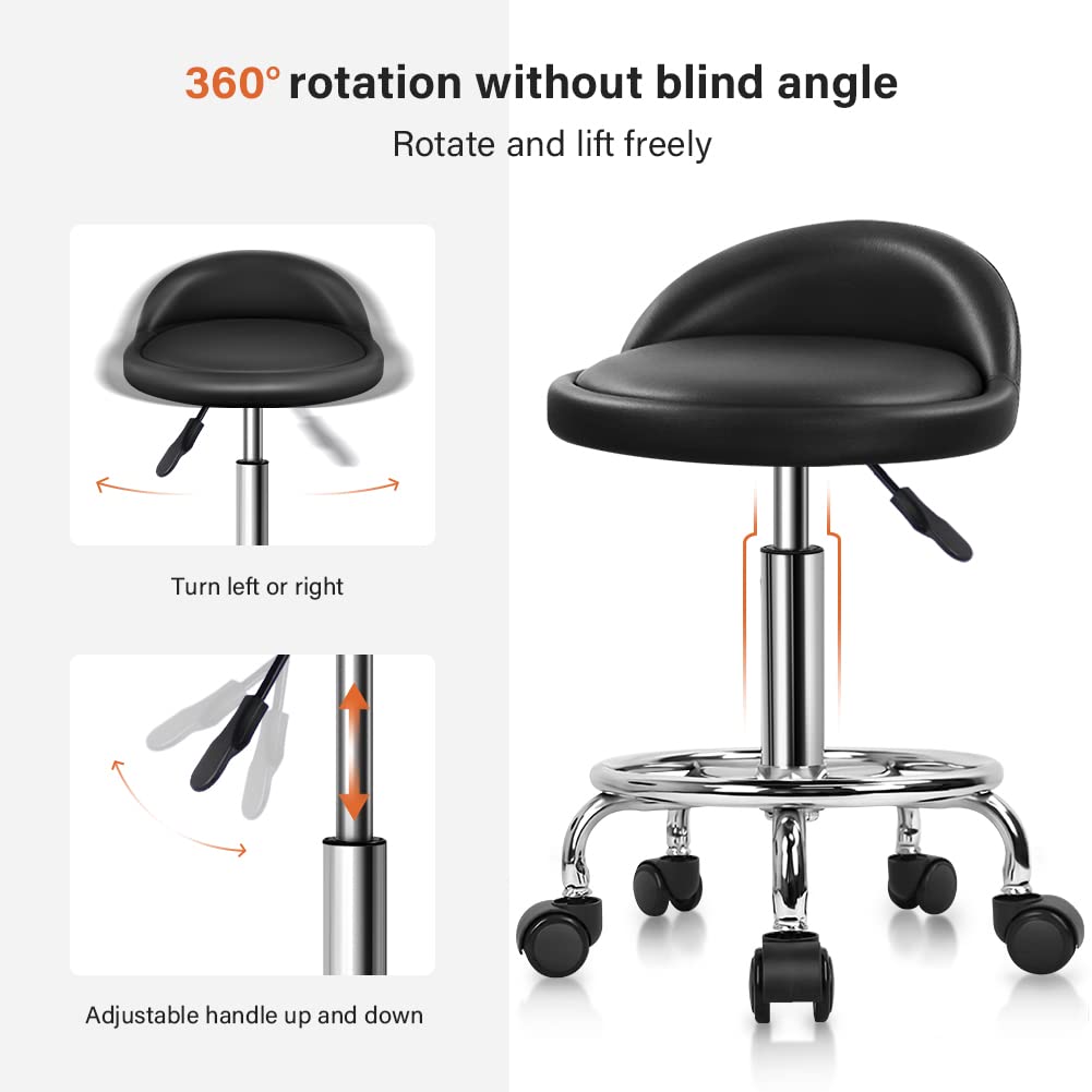 KKTONER PU Leather Rolling Stool – Adjustable Swivel SPA Task Chair