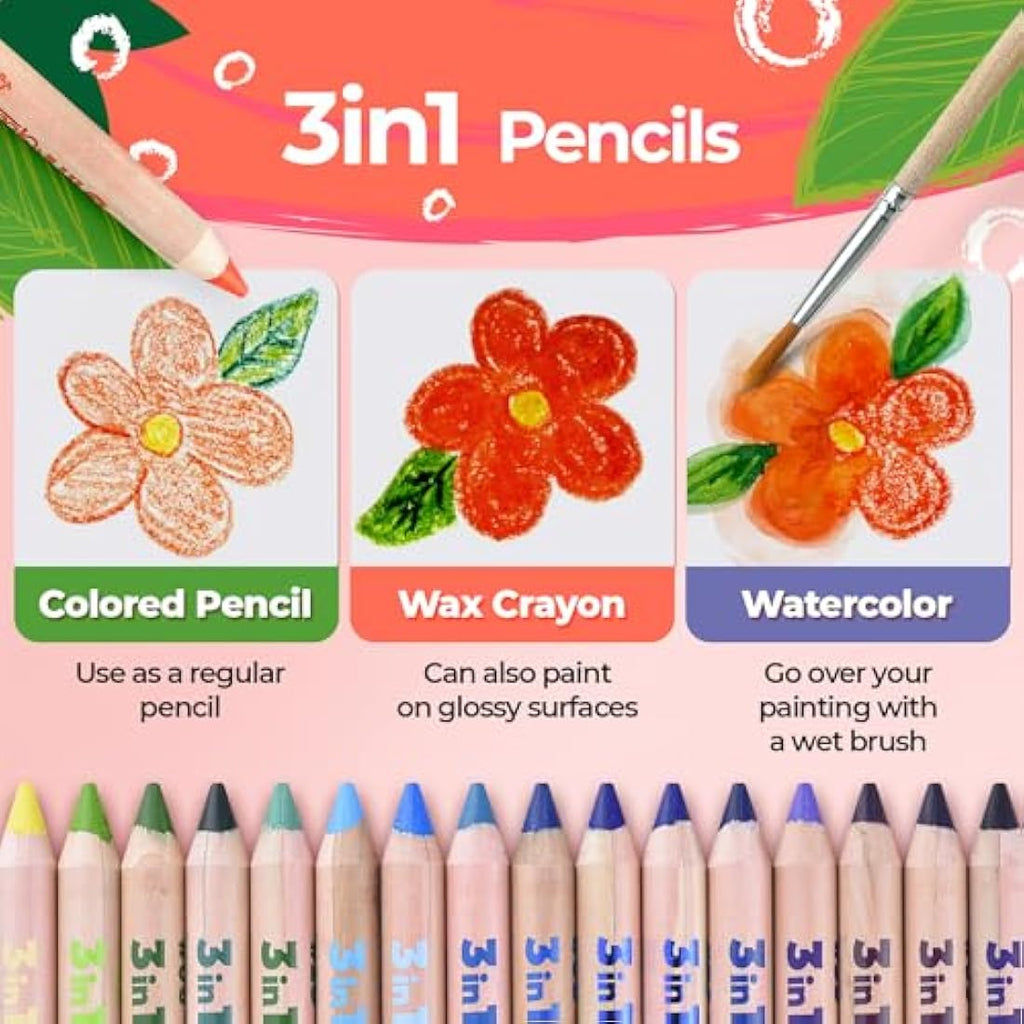 Colozoo Gecko 3-in-1 Kids' Pencil Set | 48 Watercolor Pencils & Book